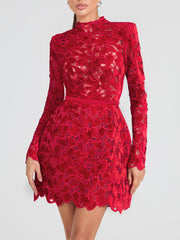 Elegant Sophisticated Lace Detail Mini Dress