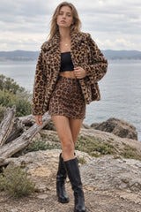 Fleece Leopard Zebra Print Notch Collar Coat