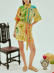 Exquisite Satin Fun Print Fitted Dress