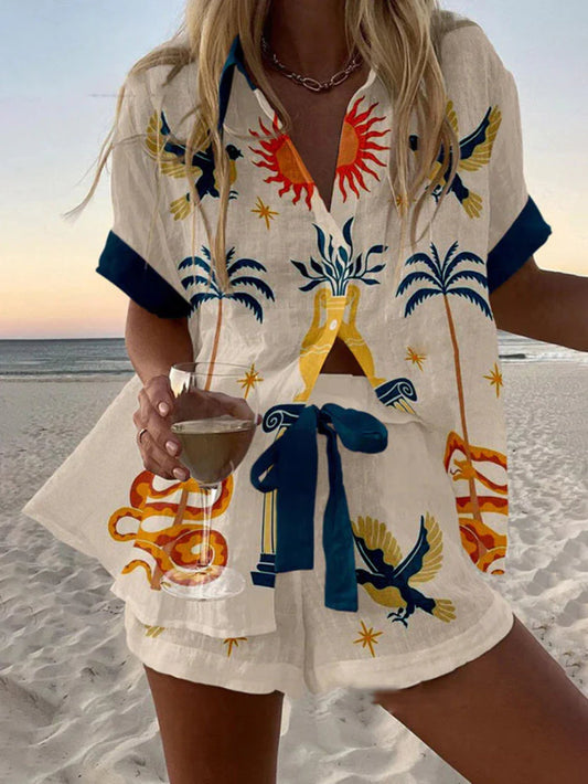 Tropical Plant Print Shorts Set