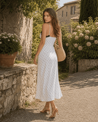 Vintage Polka Dot Lace V-Neck Bodycon Maxi Dress
