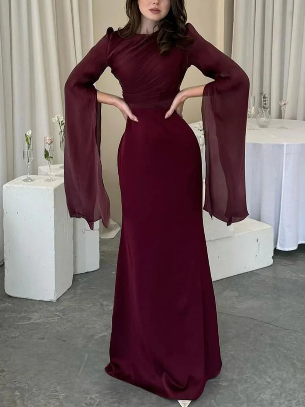 Chiffon Ruffled Sleeve Bodycon Dress