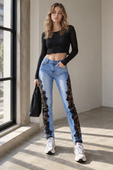Lace Floral Crochet Hollow-Out Jeans