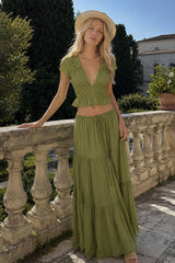 Sexy Sheer Lace Chiffon Tie Top Maxi Skirt Set