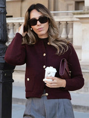 Long Sleeve Sweater with Metal Buttons