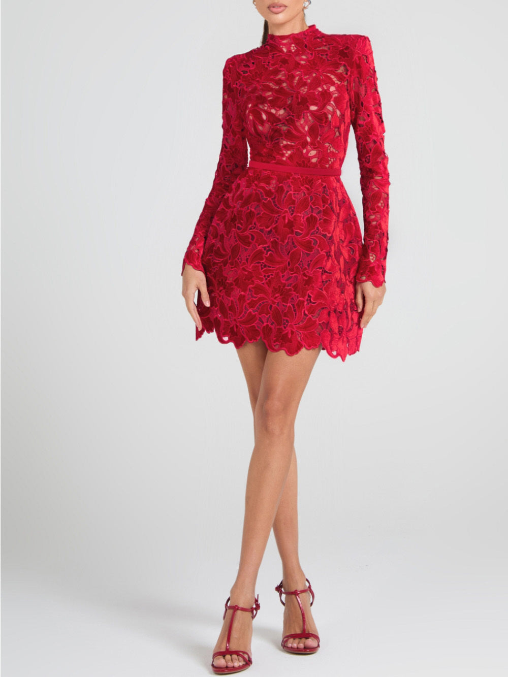 Elegant Sophisticated Lace Detail Mini Dress