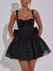 Pleated Bow Elegant Mini Dress