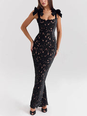 Lace Bow Bodycon Maxi Dress