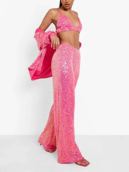 Sequined Wide-Leg Pants