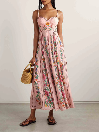 Sexy Beaded Strap Printed Resort Dress