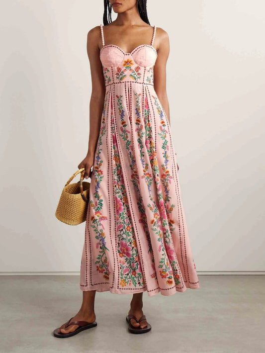 Sexy Beaded Strap Printed Resort Dress