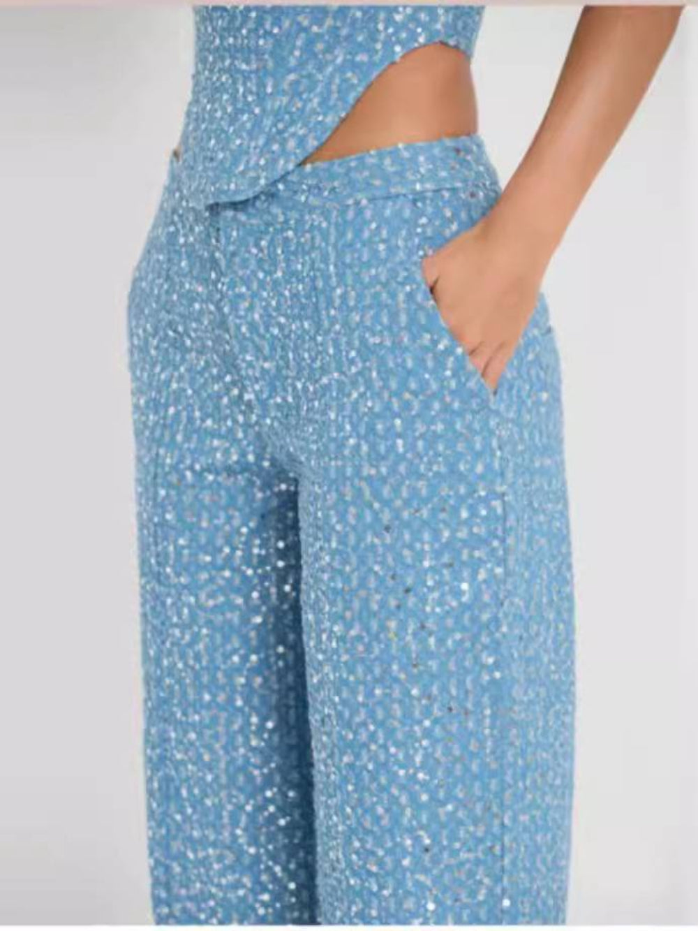 Strapless Denim Wide Leg Set
