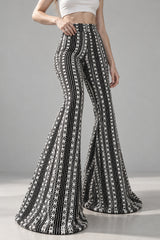 Striped Knit Elastic Flare Pants