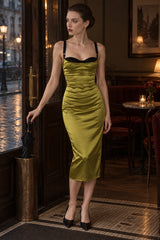 Satin Sleeveless Solid Contrast Trim Dress