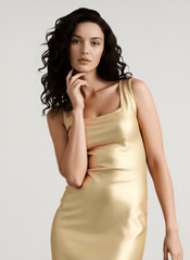 Classy Cowl Neck Tie String Classic Silky Slip Maxi Dress
