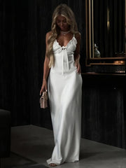 Slim Fit Backless Satin Maxi Dress