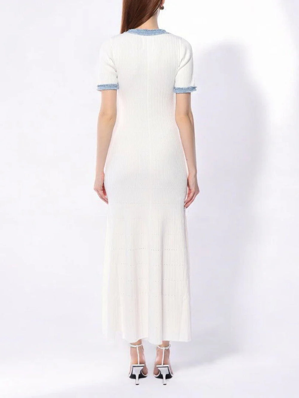 Short Sleeve Denim Patchwork Knit Dress