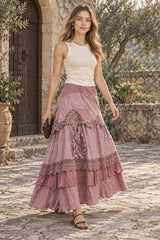 Plus Size Women's Summer Vintage Ruffles Oversized Lace Maxi Skirts