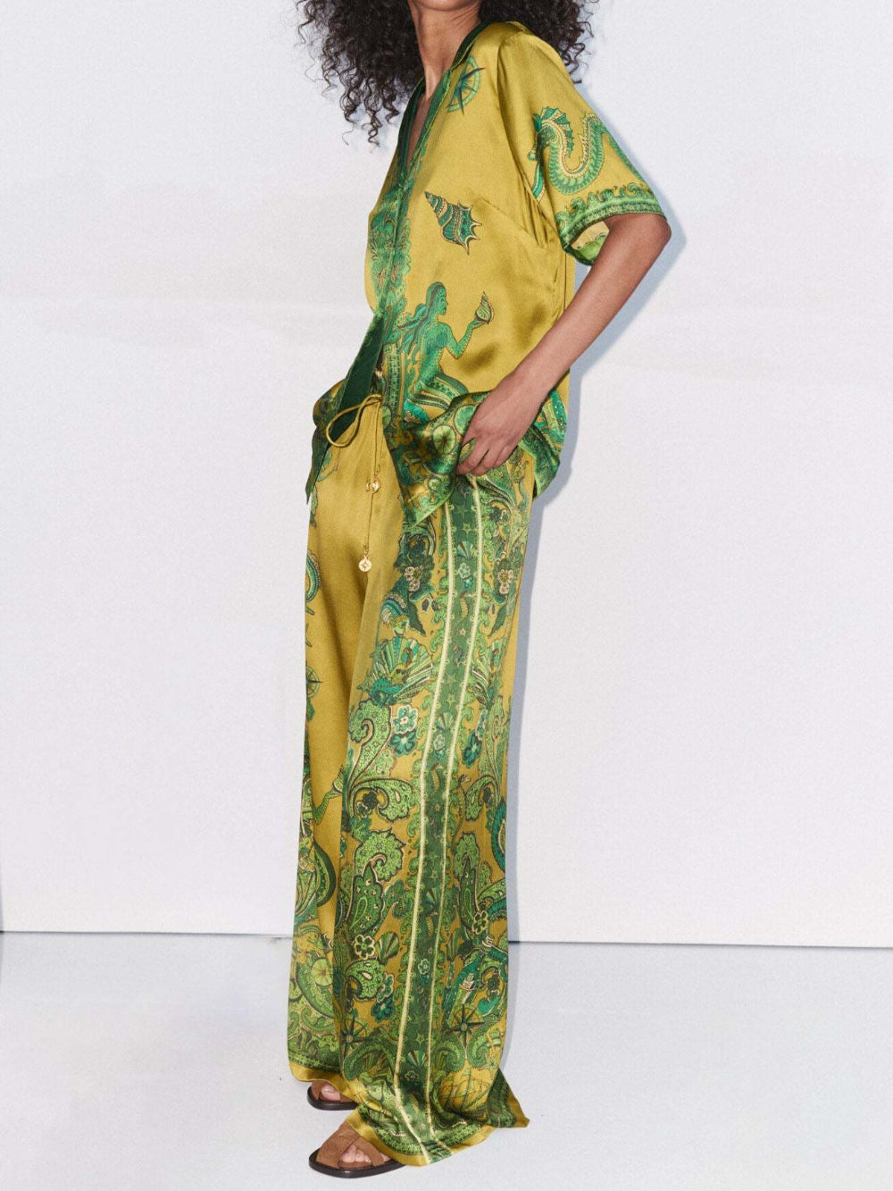 High Waist Floral Satin Pants