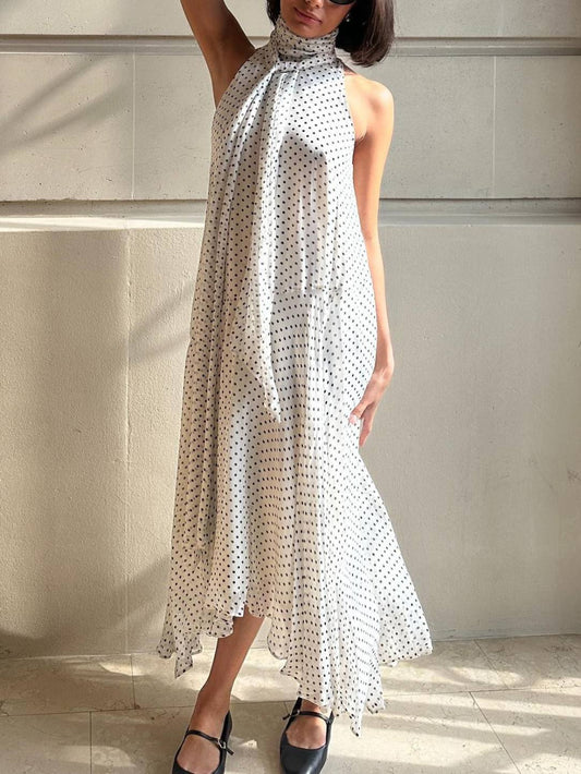 Sexy Sleeveless Polka Dot Halter Neck Dress