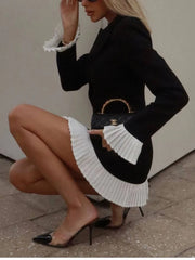 V-Neck Ruffled Colorblock Dress