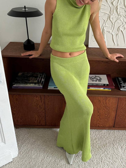 Sleeveless Turtleneck Top with Maxi Skirt