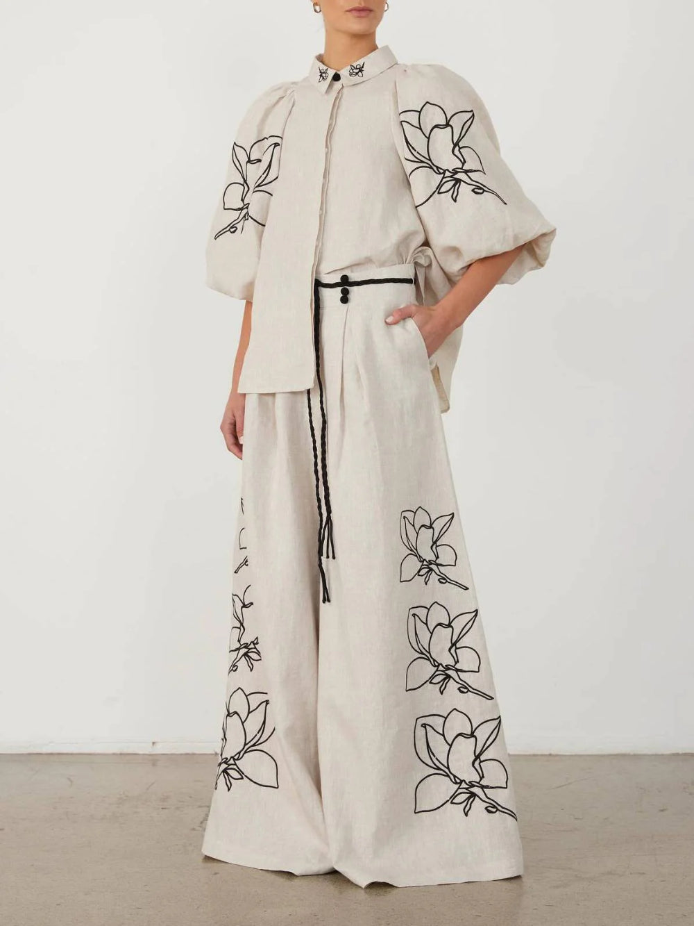 Vintage Floral Wide-Leg Pants