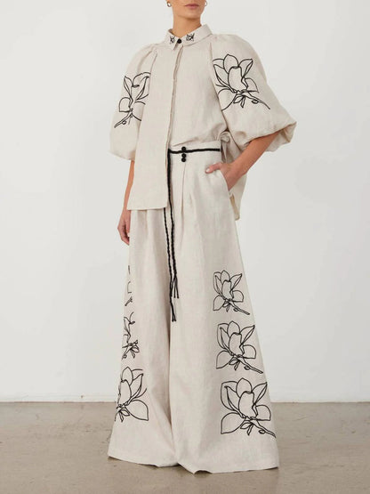 Vintage Floral Wide-Leg Pants