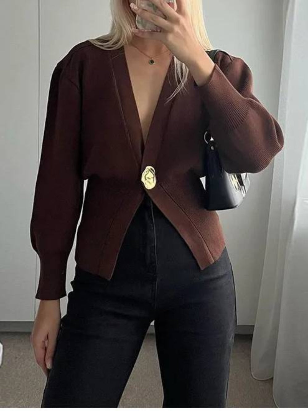 Knitted V-Neck Button Cardigan