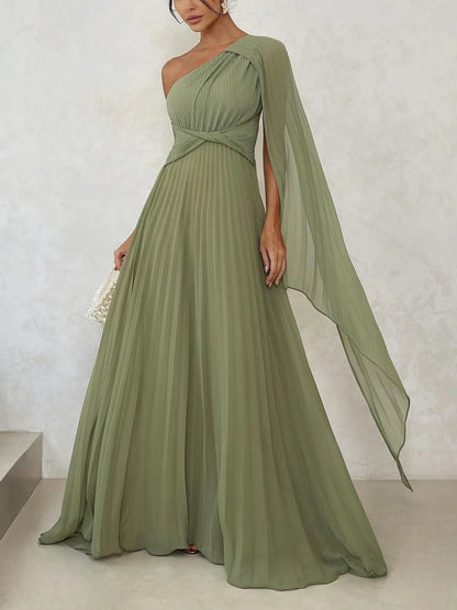 One-Shoulder Elegant Ruched Waist Dress