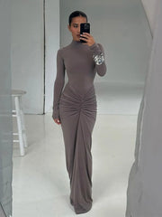 Shirred Long Sleeve Maxi Dress