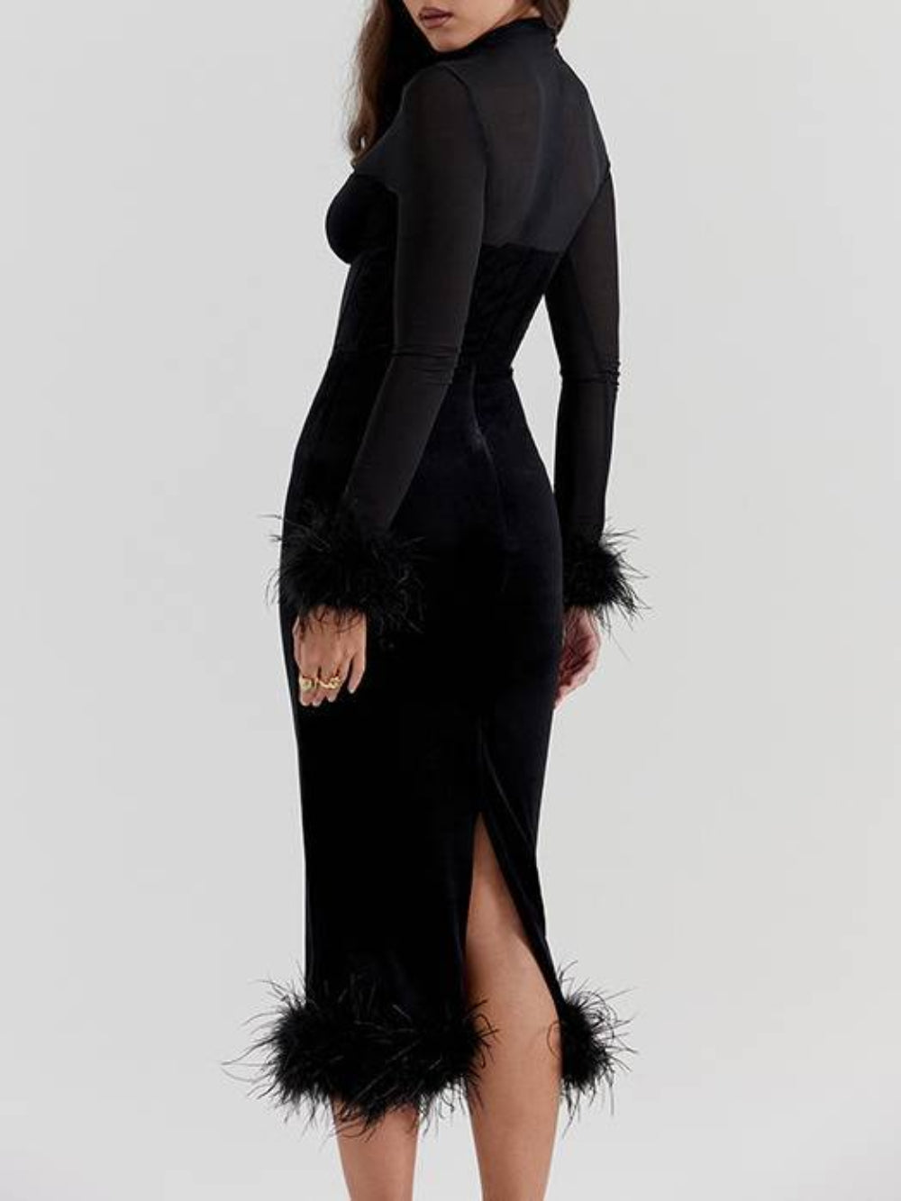 Mesh Patchwork Velvet Detail Corset Dress