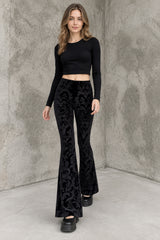Floral Jacquard Velvet Flare Pants