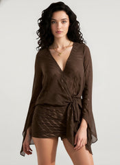 Sexy Wavy V Neck Backless Flared Mini Dress