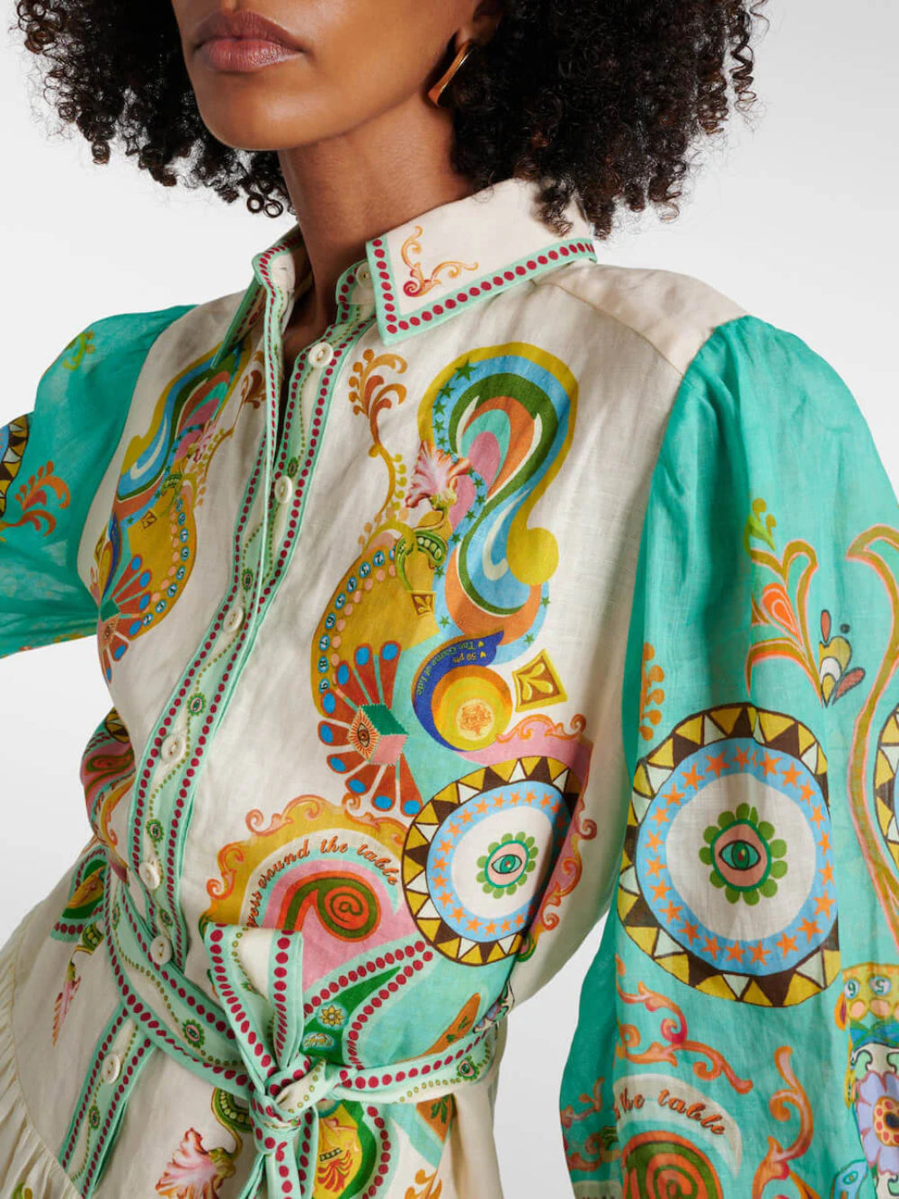 Exquisite Fashion Print Puff Sleeve Tie Midi Dress