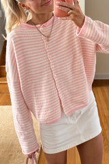 Stripe Roll Edge Button Casual Cardigan