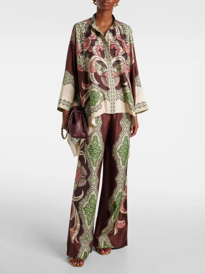 Retro Floral Wide-Leg Pants