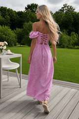 Off-Shoulder Slit Floral Dress