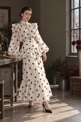 Sheer Polka Dot Long Sleeve Maxi Dress
