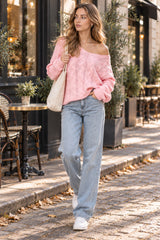 Solid Color V-Neck Cable-Knit Loose Sweater