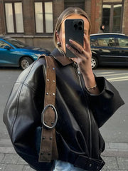 Lace-Up Leather Jacket