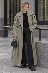 Turn-Down Collar Lace-Up Loose Overcoat