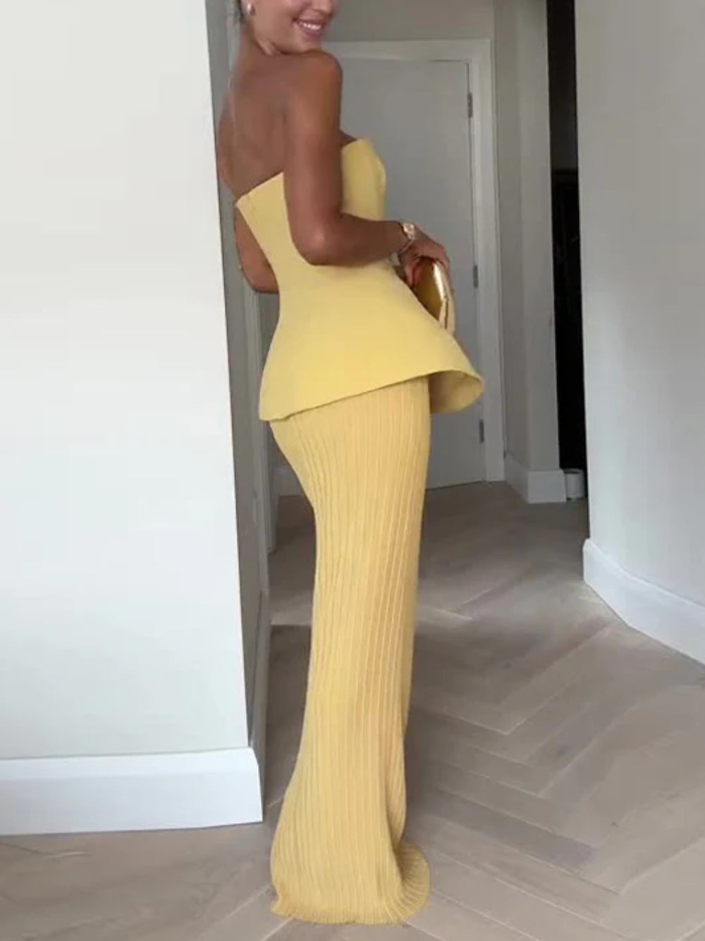 Tube Top Pleated Skirt Set