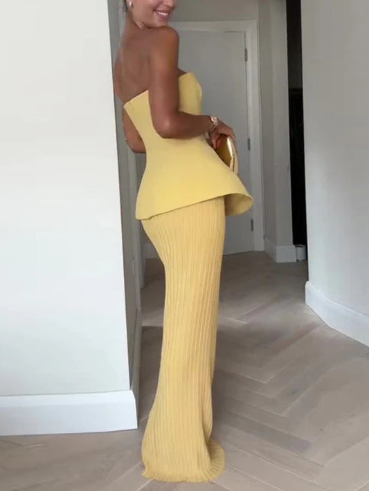 Tube Top Pleated Skirt Set