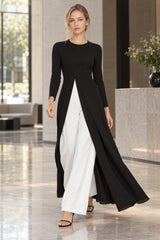 Elegant Long Dress with Slit - Solid Color