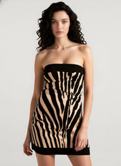 Zebra Print Strapless Bodycon Mini Dress