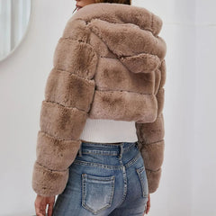 Plus Size Faux Fur Cropped Coat