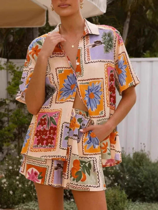 Holiday Print Casual Shorts Set