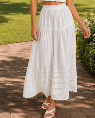 Lace Panel Asymmetrical Maxi Skirt