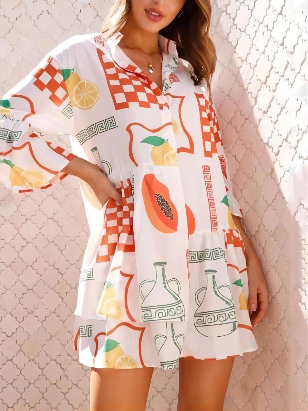 Comfortable Casual Fashion Bell Sleeve Loose Shirt Dress